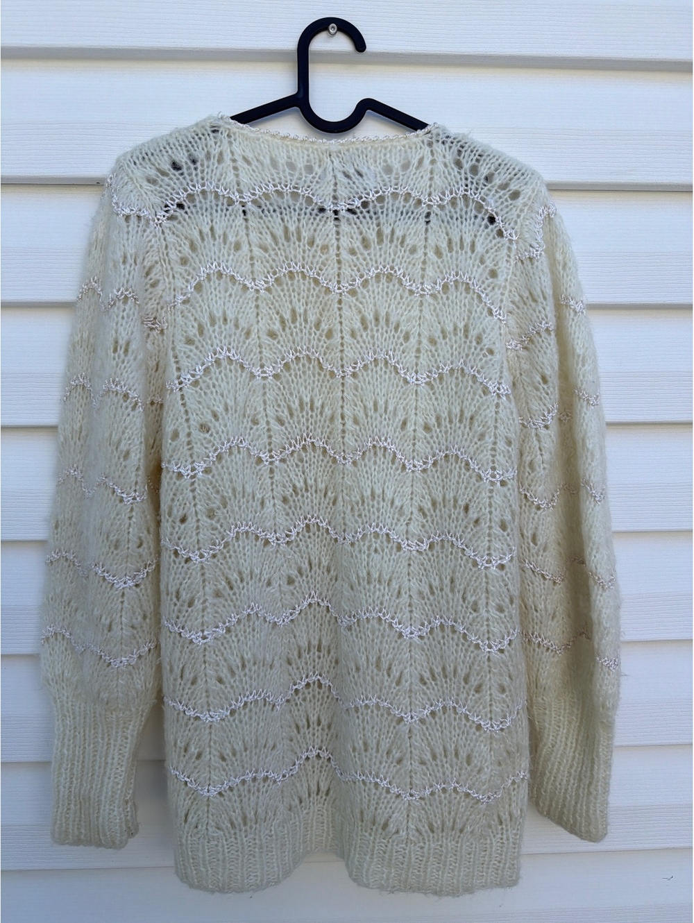 Christine Women's Size M Ivory Hand Knit Wool Blend Pearl Beaded Cardigan - Picture 2 of 7